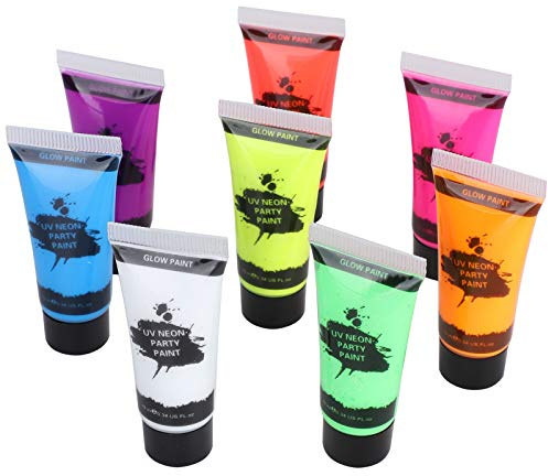 Changor Ensemble de Peinture Corporelle Fluorescente, Maquillage pour le Visage et le Corps, Lumière Noire Néon, pour Boîtes de Nuit, Fêtes et Festivals, 10ml