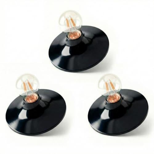 DC VOLTAGE E27 Ceramic Lamp Holder Wall or Ceiling Mounted Light Fitting with 150mm Round Base Plate & Quick Push Fit Connector ES Bulb Socket for Kitchen, Hallway & Utility Room (3PCs Black)