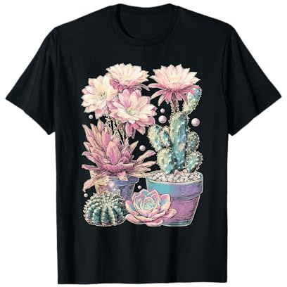 Floral Rebutia Kaktus mit Blumen Botanisch Pastell verträumt T-Shirt