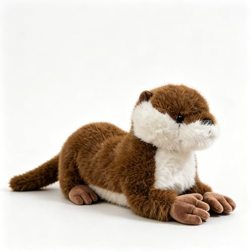 AQCQDQ Realistischer Fischotter Plüschtier, Lebensechter Braun Weißer Otter Kuscheltier, Otter Wildtier Stofftier Geschenk für Kinder & Naturliebhaber (40cm,qianzong)