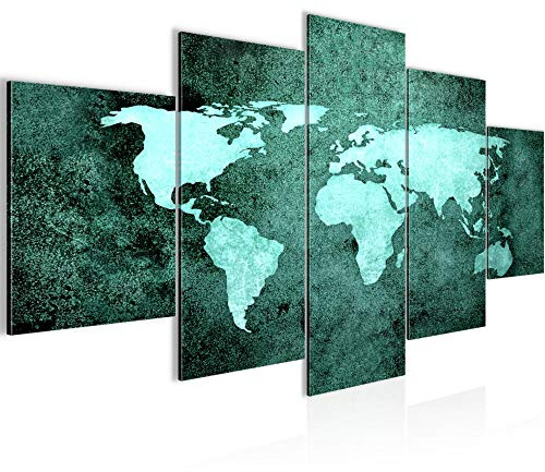 Runa Art - Bilder Weltkarte 200 x 100 cm 5 Teilig XXL Wanddekoration Design Türkis 101751b