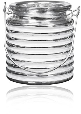 Sandra Rich, Glas- Laterne White Relief Silber verspiegelt mit Rillen in Weiss, 9 cm. 9152-9-40