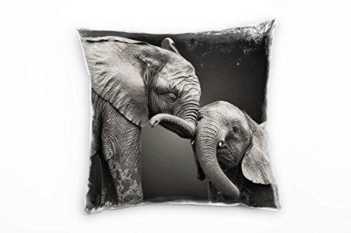 Paul Sinus Art Tiere, kuschelnde Elefant, grau Deko Kissen 40x40cm für Couch Sofa Lounge Zierkissen - Dekoration zum Wohlfühlen