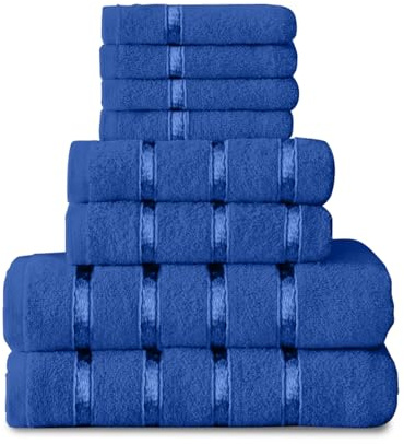 GC GAVENO CAVAILIA 8 Piece Royal Blue Towel Bale Set, Quick Dry Highly Absorbent Cotton Towels Sets Bathroom, 450 GSM Towel Sets, 4x Face Towel 2x Hand Towels 2x Bath Towels