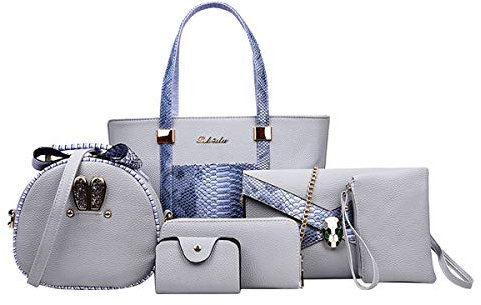 NICOLE&DORIS Handtaschen Damen 6 Stück Geldbörse für Damen Top-Griffe Umhängetaschen Brieftaschen Grau