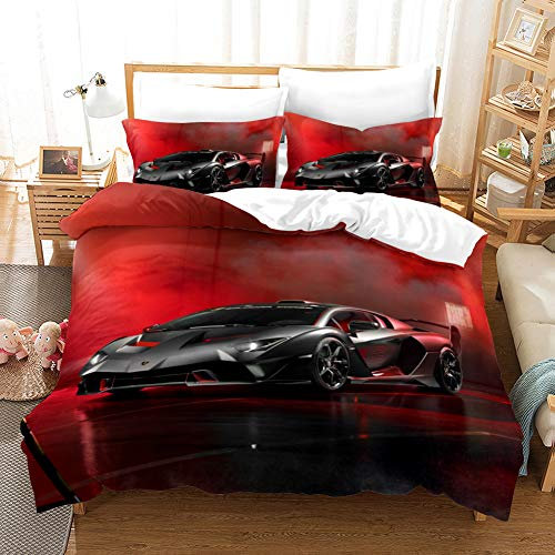 AYMAYO Speed - Challenge Thema Bettwäsche-Set Hochwertige Microfaser Sportwagen Bettwäsche-Motiv Bettbezug 135 x 200 cm mit Kissenbezug 50 x 75 cm