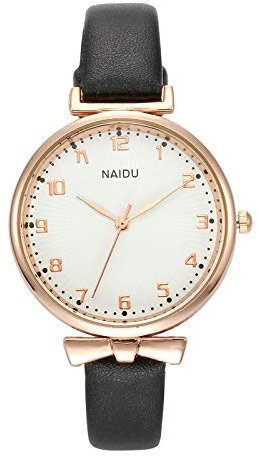 JSDDE Uhren einfache Damenuhr XS Slim Lederband Armbanduhr Bogen Form Dial Analoge Quarzuhr Elegant Kleideruhr für Frauen Damen (Schwarz)