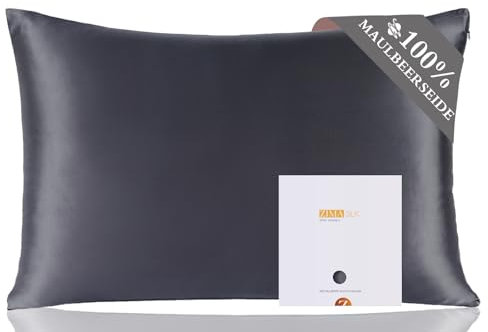ZIMASILK Kissenbezug aus 100% Seide für Haare und Haut. Doppelseitige 19 Momme Reine Maulbeerseide Kissenhülle mit Reißverschluss, 1 Stück.(80x80cm, Dunkelgrau)