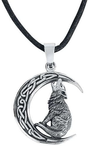 etNox Howling Wolf in Moon Frauen Halskette schwarz/silberfarben