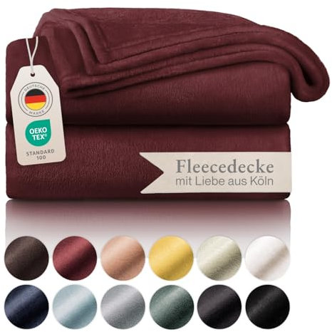 Blumtal Fleecedecke 270x230 cm - Oeko-TEX zertifizierte Kuscheldecke - Wohndecke 270x230 cm - weiche Decke Couch als Wohn- & Kuscheldecke - Flauschdecke - Wohndecke Kuscheldecke 270x230 cm Dunkelrot