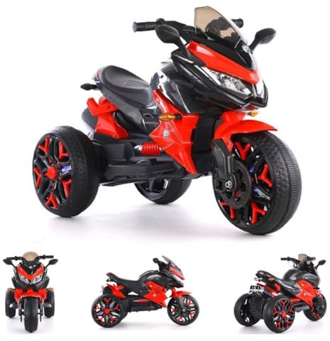 ES-TOYS Elektro Kindermotorrad - Dreirad 5118-2X 6V4,5A Akku, 2 Motoren + Lackiert (Rot)