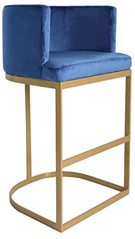 Menzzo Noellie Barhocker mit goldenen Stuhlbeinen und Samtbezug, Blau
