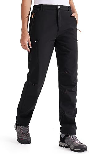 Libin Damen Wanderhose Thermohose Gefüttert Winter Outdoorhose Warme Softshellhose Wasserdicht Winddicht Skihose Trekkinghose, Schwarz XXXL
