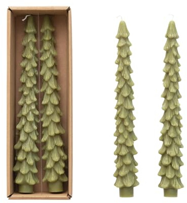 Creative Co-Op Unscented Tree Shaped Taper Candles, Cedar Green, Boxed Set of 2
