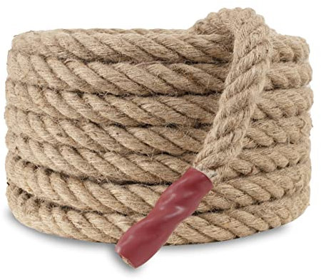 EMEKIAN Natürliches Jute-Manila-Seil, gedrehtes 4-strängiges Faser-Hanfseil für Sport, Dekoration, Haustierspielzeug, Handwerk, Tauziehen, Fitness, Innen- und Außenbereich, 3,8 cm x 14,9 m)