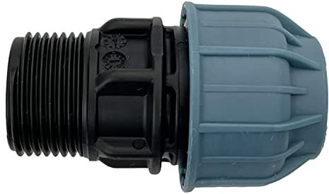 Klemmverbinder Außengewinde 1 Zoll für Wasserleitung Trinkwasser Kupplung für PE-Rohr | Verbinder für Schläuche im Bewässerungssystem | Adapter Kunststoffkupplung für Wasserrohr 25 mm