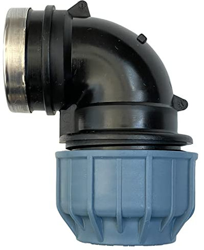 Klemmverbinder Winkel 90° 1 Zoll Innengewinde Wasserleitung Trinkwasser Kupplung PE-Rohr | Schlauchverbinder Bewässerungssystem | Klemmfitting Bogen Kunststoffkupplung Wasserrohr 32 mm