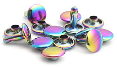 9mm Rainbow Double Cap Rivets,Metal Button Round Rose Gold Rapid Rivet,Rivet Studs for Purse Bags Handbags Shoes Belts Leather Craft DIY (50pcs)…