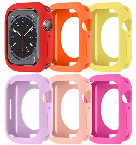 6 Stück Schutzhüllen für Apple Watch Series 6/5/4/SE 40mm Hülle,Matt Flexible TPU Silikon Cover Stoßfest Schutz Bumper Case für iwatch SE/6/5/4 40mm,Rot/Orange/Gelb/Lila/Rosa Sand/Barbie Pink