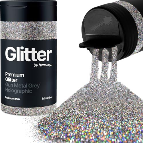 Hemway Premium Glitter Shaker - Gun Metal Grey Holographic | Microfine Metallic Flake Sequins for Resin & Epoxy Crafts | Craft Supplies for Tumblers, Festival, Hair, Face, Body & Nail Art | 125 g