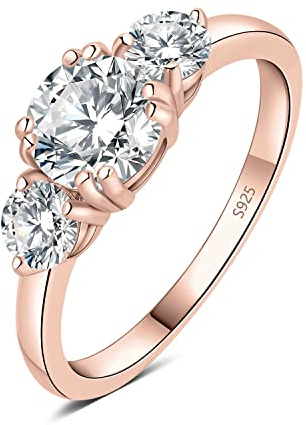 JewelryPalace 1.4ct 3 Pierres Classique Cubic Zirconia Bague Taille Rond Argent Massif 925 Femme, Plaqué Or Jaune Or Rose Bague Diamant Simulé Fiançailles Mariage, Ensemble Parure Bijoux Mariee
