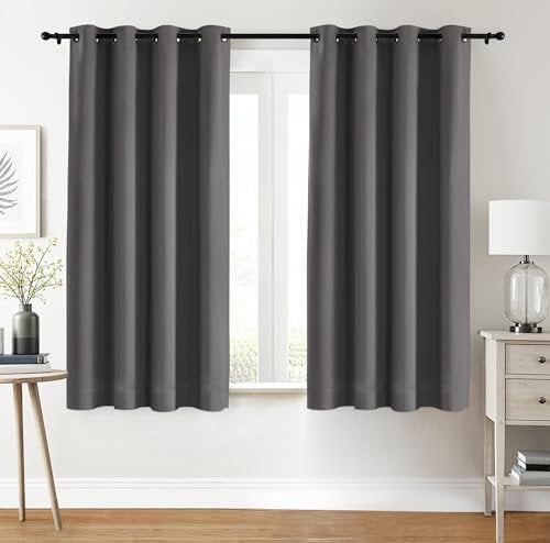 Utopia Bedding Blackout Curtains Grommet Thermal 2 Panels Drapes [Grey, 52 x 54 Inches] Sound Insulated Curtain for Bedroom and Living Room (132x137 cm)