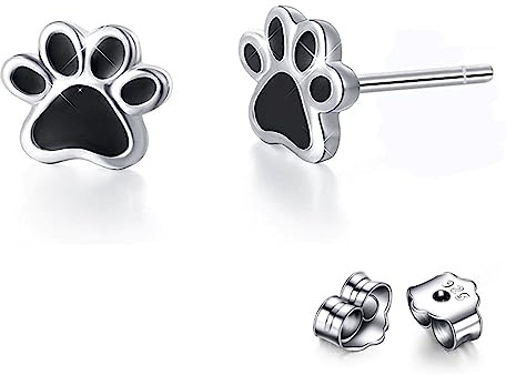 Bellitia Jewelry Damen Rosa/Schwarz Pfoten Ohrringe 925 Sterling Silber Katzen Ohrstecker Pfötchen Hund Haustier Schmuck Geschenke für Frauen Mädchen