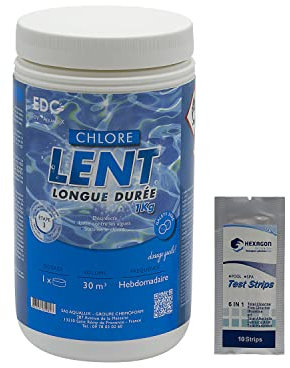EDG by AQUALUX Chlore Lent Galets 250g - 1kg | Chlore Lent Stabilisé - Désinfection Régulière - Dissolution Lente + 10 Tests HPS OFFERTS 6 en 1