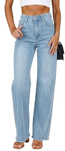 GRAPENT Boho Pants Boyfriend Jeans for Women Tummy Control Womens Pants High Waist Jeans for Women Ice Blue Medium Fits US Size 8 to 10