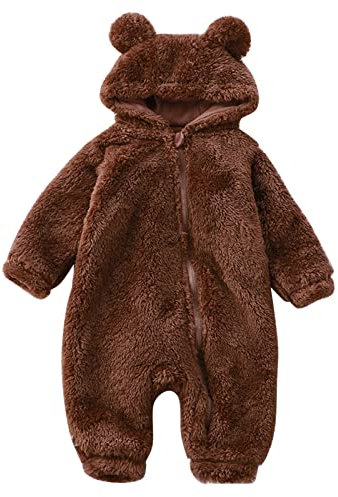 DUHGBNE Säugling Baby Playsuit Baby Overall Winter Spieler Spielanzug mit Füße Strampler Kleinkinder Dick und Warm Neugeborenenenen-Schneeanzug mit Bär-Motiv Mop Romper Outfit Baby