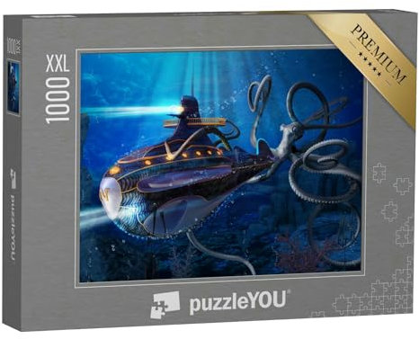 Puzzle 1000 Teile XXL „Riesenkalmar im Angriff auf die Nautilus von Kapitän Nemo“ – aus der Puzzle-Kollektion Fantasy