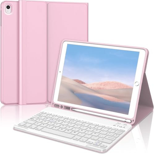 WAVATA Funda con Teclado para iPad 10.2 9ª Gen, Teclado Español Ñ Bluetooth Magnético Desmontable, Funda para iPad 9ª 2021/8ª 2020/7ª Gen 2019/ipad Air 3, Oro Rosa