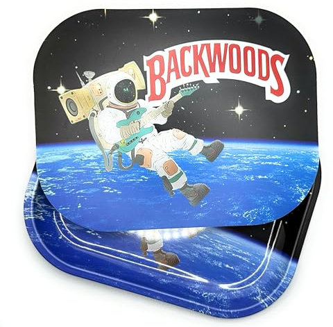 Lighter Locators Rolling Tray with Magnetic Lid-7 inch x 5.5 inch Double Printed Rolling Tray with Printed Magnetic lid-This Decorative Metal Tray is Perfect at Home or on-The-go (Backwoods in Space)