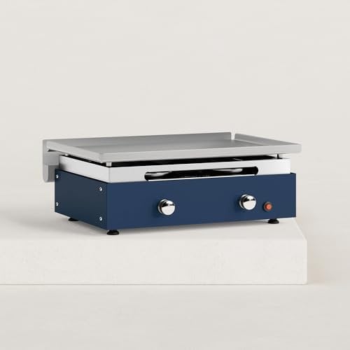 Créative Gasgrill mit 2 Brennern, laminierter Stahl, Karbonstahl, 6 mm dick, Kochplatte 60 x 40 cm, Leistung 7,2 kW, mit 2 U-Brennern, Marineblau