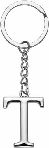 LUODAN Cadeau Femme Homme Porte-clés, Argent A-Z 26 lettre initiale pendentif porte-clés-Cadeaux Sœurs Amitié Collègue Papa Marraine Parrain idées Cadeaux Meilleur Ami Anniversaire (T)