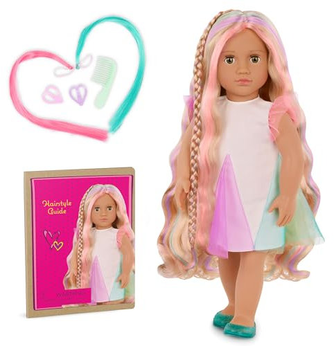 Our Generation – 18-inch Hair Grow Doll – Lifelike Hazel Eyes & Ultra-Long Rainbow Hair – Extendable Braid & Styling Accessories – Pretend Play – Tessie From Hair to There