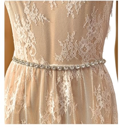 ONDEGO® Brautgürtel Damen Hochzeit – Dünner Strass Taillengürtel in Roségold oder Silber – Verstellbarer Glitzergürtel mit Ivory Band für Brautkleid Champagner Blush Ivory
