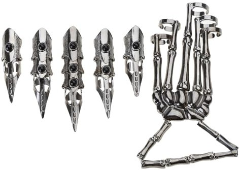 SANRLO Ring, Gothic-Punk-Skelett-Handschuh, verstellbar, Metall-Fingerkralle, Skelett, Vollfingerringe für Halloween, Cosplay und Party, Size reference picture, Metall