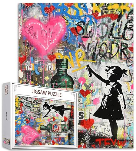 Tucocoo Puzzle im Banksy-Stil, 1000 Teile, Puzzles für Erwachsene, Graffiti-Mädchen, Straßenkunst-Puzzles für anspruchsvolle Familienaktivitäten, buntes DIY-Handarbeitspuzzle für Heimdekoration