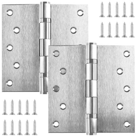 5 Inch Stainless Steel Door Hinges, Heavy Duty Commercial Door Hinges Ball Bearing Hinges for Exterior & Interior Doors, 5 (127mm) x 5 (127mm) Door Hinge with Square Corners, 2 Pack - Silver