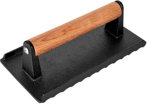 Whaleme Burger Press, 8.3”X4.3” Rectangle Heavy-Duty Cast Iron Smash Burger Press Griddle Accessories with Heat Resistant Wood Handle for Blackstone Griddle, Ideal for Panini, Steak & Sandwiches
