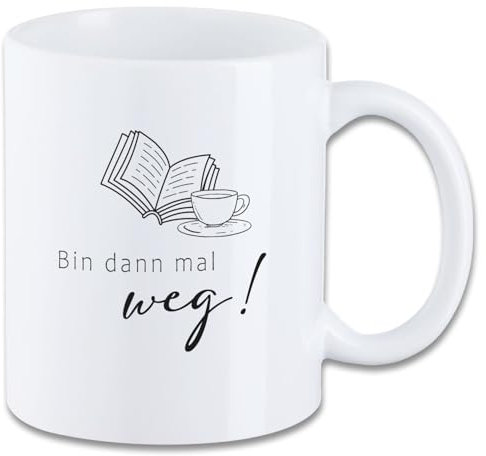 Tasse mit Spruch ″Bin dann mal weg! - Lesen″ Motiv T36 Keramik Geschenk Geburtstag Spruchtasse Motivtasse Buch Hobby 330 ml