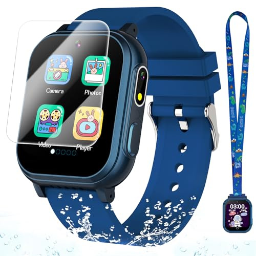Reloj inteligente impermeable para niños de 5 a 12 años con 32 juegos, cámara dual, seguimiento de hábitos, reproductor de música, video, reloj despertador, pantalla táctil HD, regalo de cumpleaños