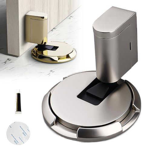 Magnetic Door Stop 2024 New Door Stopper, Punch-Free Mechanical Silent Floor Door Stops Indoors, Adjustable No Drilling Mechanical Floor Doorstop Magnetic Door Locks with Adhesive (Brushed Nickel)