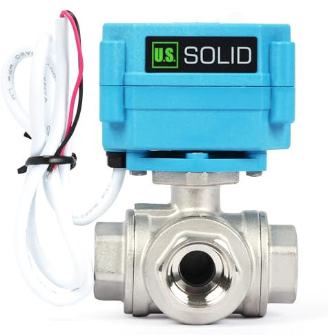 U.S. Solid 3 Wege Motorkugelhahn Edelstahl Zonenventil - Kugelventil mit manueller Funktion - Hochbelastbarer vielseitiger T-Typ-Wasserabsperrhahn, Standardport(1/2, 9-24V AC/DC)