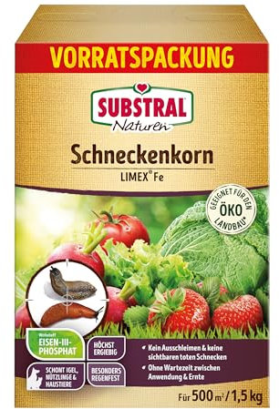 Substral Naturen Schneckenkorn Limex Fe, 1,5kg für 500qm, wetterfestes Granulat gegen Schadschnecken an Gemüse & Obstkulturen, 14 Tage-Wirkung