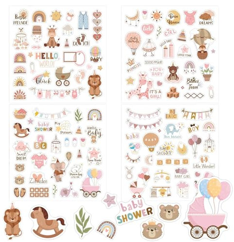 4-Stück Fotoalbum Sticker,Niedliche Baby-Aufkleber,Cartoon Sticker Babyalbum,Baby Party Stickers Gästebuch für Handbuch Scrapbook,Aufkleber Fotoalbum Kinder,Babyalbum Fotosticker Stickers (C - 110)