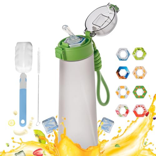 XPSSJMU Air Gourde Up 800 ml Senza Zucchero con 8 Anelli di Gusto Diverso, Bottiglia Tritan Alimentare profumata per Sport, Ideale per Ufficio, Viaggi e Fitness (Nero Smerigliato)