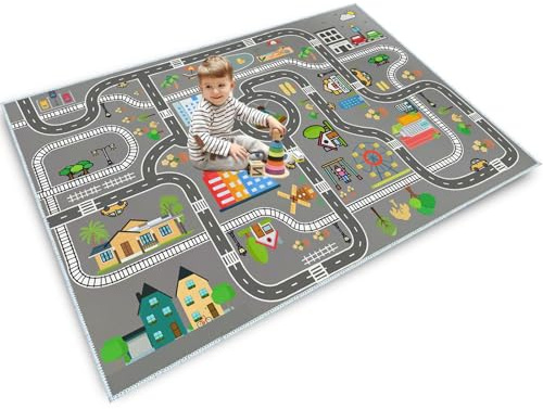Autoteppich kinder,spielteppich kinder straße,kinderteppich für Jungen&Mädchen,Spielmatte Fahrzeugteppich Bauteppich,Stadt Lernbereich Teppich Pädagogisch für Schlafzimmer&Spielzimmer(A,100x160cm)