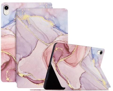 SLLMYYX Custodia per iPad Mini 7 A17 Pro 2024/Mini 6 2021 8.3 Pollici 7ª 6a Generazione SPU Pelle Slim Stand Folio Smart Cover con Auto Wake/Sleep, Rosa Marmo